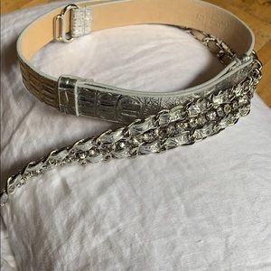 Chicos silver leather and rhinestone belt